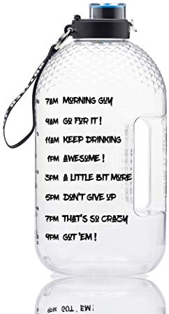 BOTTLED JOY 1 Gallon Water Bottle, BPA Free Large Water Bottle Hydration with Motivational Time Marker Reminder Leak-Proof Drinking Big Water Jug for Camping Sports Workouts and Outdoor Activity