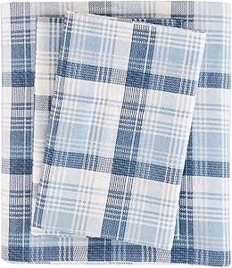 Woolrich Cotton Sheet Set Cottage Charms Print, 100% Cotton Flannel Sheets Warm & Fuzzy Bedding Set Cal King Size Sheets, Fitted Pocket Fits Up to 14" Mattress, Cal King Blue Plaid, 4 Piece