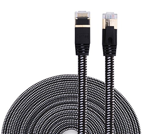 Cat 7 Ethernet Cable, DanYee Nylon Braided 33ft CAT7 High Speed Professional Gold Plated Plug STP Wires CAT 7 RJ45 Ethernet Cable 3ft 10ft 16ft 26ft 33ft 50ft 66ft 100ft(Black 33ft)