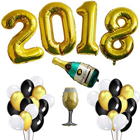 PalkSky 2018 Gold Balloons Decorations Kit For Merry Christmas Happy New Year Party Supplies,40 inch aluminum foil Gold Balloons