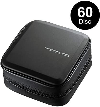 SANWA (Japan Brand) 60 Large Capacity CD Case, Portable DVD/VCD Storage, EVA Protective Blu-ray Wallet, Binder, Holder, Booklet with Attached Handle for Car, Home, Office, Travel (Black)