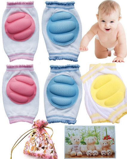 BS® 3 pairs Breathable Elastic Unisex Infant Toddler Baby Knee Arm Pads Baby Knee Elbow Pads Crawling Safety Protector, For 9 months to 24 months Baby, Premium Quality Indoor Outdoor Use
