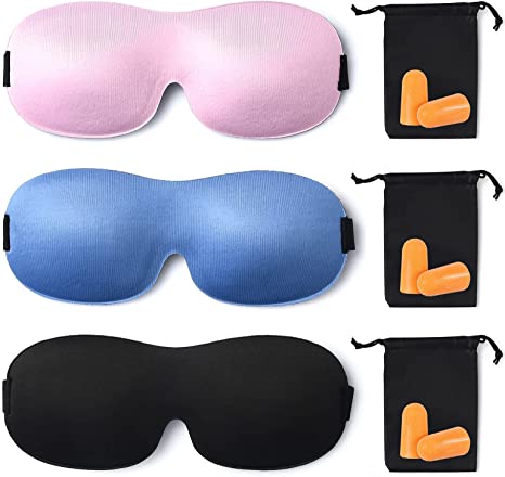 ALINK 3-Pack Sleep Eye Mask, 3D Soft Blackout Sleeping Mask for Men Women - Black, Blue, Pink