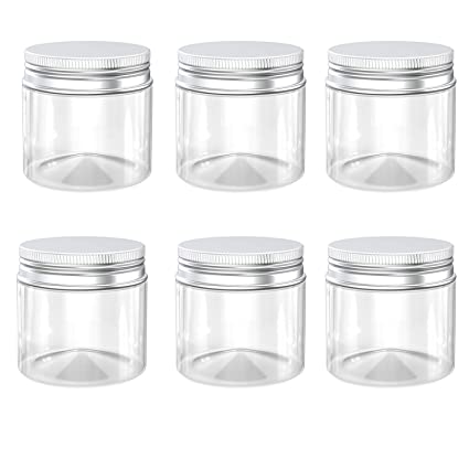 HNXAZG 2 Ounce Plastic Jars with Aluminum Lid Leak Proof Clear Containers Jars for Store Liquid, Cosmetic, Cream, 6 Pcs