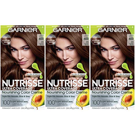 Garnier Hair Color Nutrisse Ultra Coverage Nourishing Hair Color Creme, Deep Light Natural Brown (Spiced Hazelnut) 600,3 Count