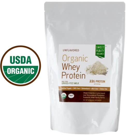 CERTIFIED Organic Whey Protein Powder #1 BEST TASTING Grass Fed Undenatured Concentrate NON GMO Free Gluten Free From California Not Isolate