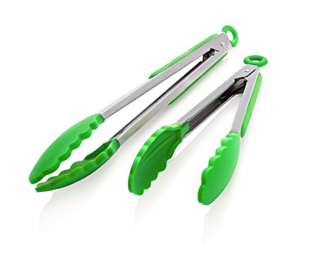 Oberhaus 9-Inch and 12-Inch Silicone Tongs, 2-Pack, Green