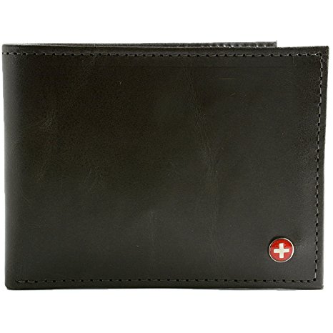 Alpine Swiss Men's Leather Bifold Wallet Removable Flip Up ID Window