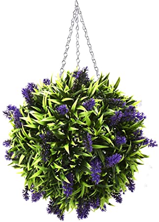 The Fellie Artificial Lavender Flowers Ball Hanging Topiary Ball Door Hanging Wall Decoration for Indoors and Outdoors 25cm/10 in Diameter Purple