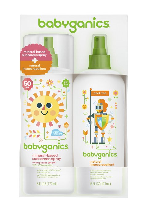 Babyganics Mineral-Based Baby Sunscreen Spray SPF 50 6oz Spray Bottle  Natural Insect Repellent 6oz Spray Bottle Combo Pack