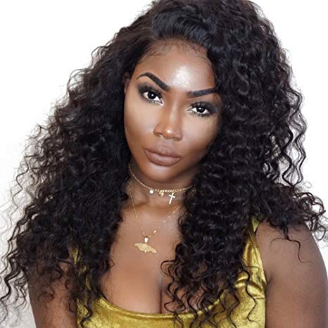 Luduna Brazilian Virgin Deep Wave Lace Front Human Hair Wigs For Black Women With Baby Hair 8a Pre Plucked Human Hair Wigs130% Density (14", Natural Color)