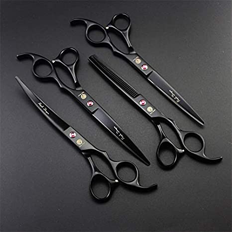 TPC 7.0 Inch Pet Grooming Scissors Set Professional Japan 440C Dog Shears Hair Cutting  2 Curved  Thinning Scissors with Leather Bag