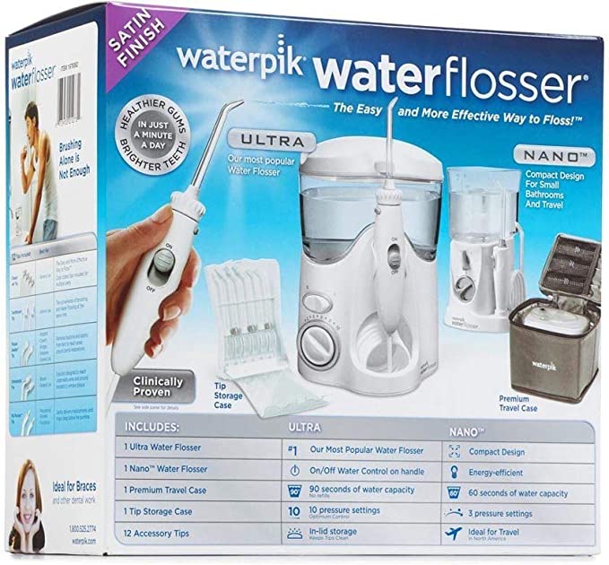 Waterpik Waterflosser Ultra and Waterpik Traveler Flosser plus 12 Accessory Tips & Tip Storage Case by Waterpik