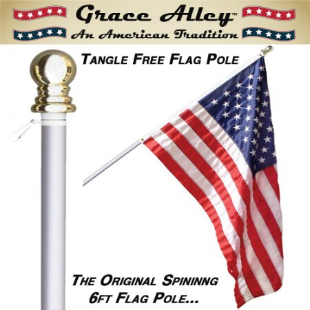 Flag Pole: Tangle Free Spinning Flagpole Residential or Commercial 6ft Flag Pole (Silver)
