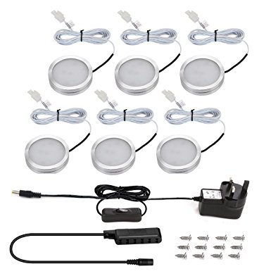 LE LED Under Cabinet Lighting Kit, 1020lm Puck Lights, 3000K, Warm White, All Accessories Included, Kitchen, Closet Lights, Set of 6