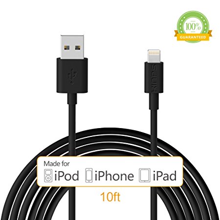 [Apple MFI Certified]Kinps®High- Quality 8 pin Lightning Cable Black USB Cable Sync Charger Data Cord for Apple iPhone 5 / 5s / 5c / 6 / 6 Plus, iPod 7, iPad mini / mini 2/ mini 3, iPad Air / iPad Air 2 (10FT- Black)