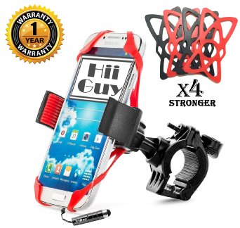 Universal Bike Phone Mount- Bicycle Mounts-Fits Motorcycle- iPhone 6/6s | 6/6s Plus | 5 | 5s | Galaxy S4/S5/S6/S7 | Note 5 | Great For Extreame- Mini Stylus Pen inlucded - 1 Year Warranty By HiiGuy