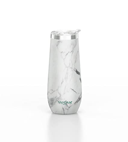 VAHDAM Caper White Marble Tumbler or Flask for Tea Coffee 270 ml | 18/8 Stainless Steel Tumbler | ECO-Friendly & Sustainable Thermos Bottle for Hot Tea | Carry Hot & Cold Beverages