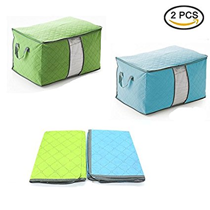 2PCS Bamboo Charcoal Large Durable Storage Container Bag ,Green & Blue