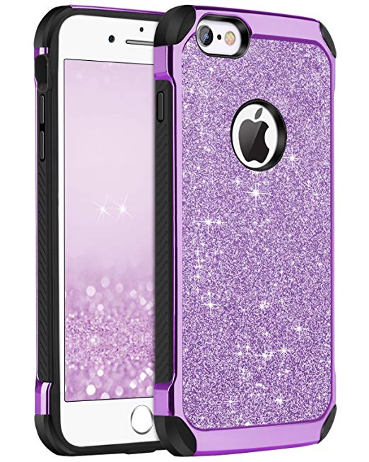 iPhone 6 Case, iPhone 6S Case, BENTOBEN Glitter Luxury 2 in 1 Slim Hard Laminated with Sparkly Shiny Faux Leather Chrome Shockproof Protective Case for iPhone 6/iPhone 6S (4.7 inch), Purple