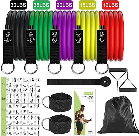 TOPLUS Resistance Bands Set - 5-Piece Exercise Bands with Handles, Ankle Straps, Door Anchor, Guide Book and Waterproof Carry Bag, Great for Home Workouts, Physical Therapy, Gym Training