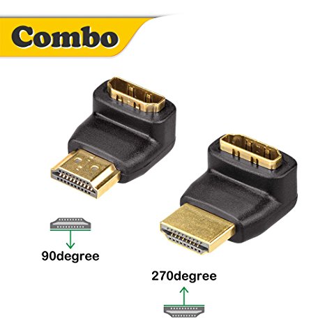 VCE (2-PACK) HDMI 90 Degree and 270 Degree Male to Female Adapter