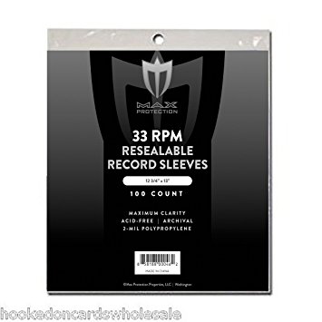 (100) 12" 33 RPM Record Outer Sleeves Bags wtih Resealable Flap - PREMIUM - 2mil Thick by Max Pro