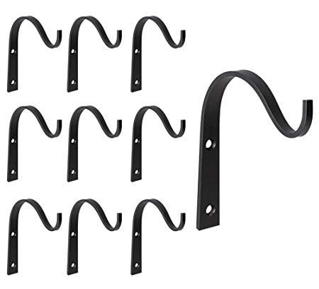 Mkono 10 Pack Iron Wall Hooks Metal Decorative Heavy Duty Hangers for Hanging Lantern Planter Bird Feeders Coat Indoor Outdoor Rustic Home Decor, Screws Included