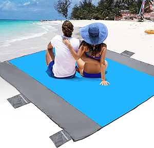 POPCHOSE Beach Blanket, Sandfree Beach Mat ‎108"x85.2"/83"x78" for 7 Persons, Extra Large Beach Blanket Waterproof Sandproof with 6 Stakes, Easy to Clean, Lightweight Compact Beach Accessories