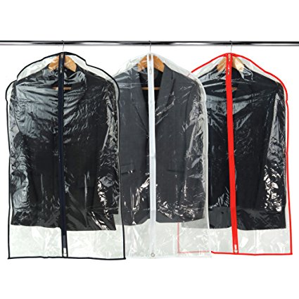 Hangerworld 40" Showerproof Suit Garment Cover Bags, Pack of 12, Clear with Mixed Trim Colors