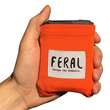 FERAL Lightweight Outdoor Pocket Blanket - For Backpacking, Music Festivals, Concerts, Hiking, Camping, Hunting - Blaze Orange