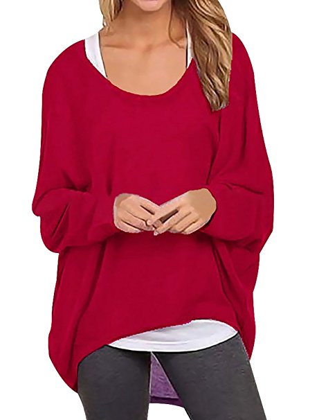 Oryer Womens Casual Oversized Baggy Off Shoulder Shirts Loose Pullover Tops