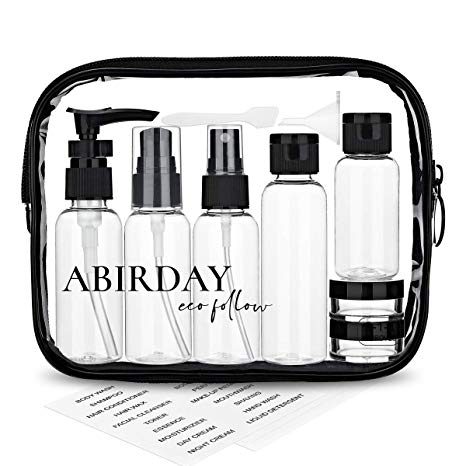 Travel Bottles ABIRDAY & Travel Size Toiletries Bag with Leak-Proof Travel Accessories & Travel Containers for Liquids Carry-on Approved for Airplane - Women/Men(SET-A)