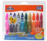 Elmers 3D Washable Glitter Pens Pack of 10 Pens Classic Rainbow and Glitter Colors E199