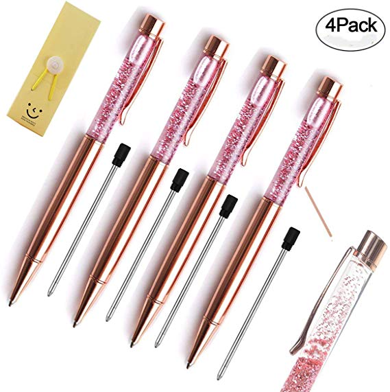 Ballpoint Pens,Rose Gold Metal Pen Refills Bling Glitter Sand glass Advertisement Pen Black Ink for Office Supplies