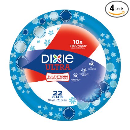 Dixie Ultra Disposable Paper Plates, 10 1/16 Inch, 22 Count (Pack of 4)