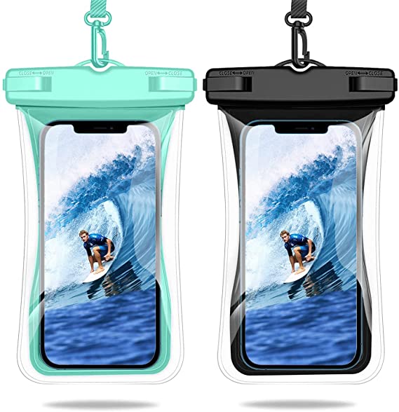 Weuiean Waterproof Phone Case Floating Waterproof Phone Bag, Lanyard Phone Dry Bag for iPhone 12/11/SE/XS/XR 8/7Plus, Samsung S21/20/10/10 /Note, LG, Pixel up to 6.9 inch - 2Pack Black   Mint Green