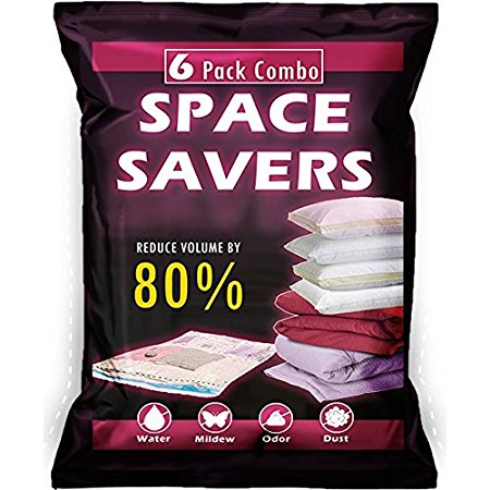 6 Pack Space Saver Vacuum Storage & Travel Roll-Up Bags - Enormous and Jumbo Bags