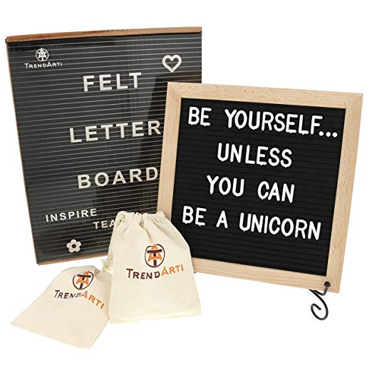Felt Letter Board with 680 Letters, Numbers & Symbols 10 x 10 inch :: Changeable Letter Board for Quotes, Messages, Displays, Words & More :: Hangs Or Stands Alone:: Includes 2 Storage Bags (Black)