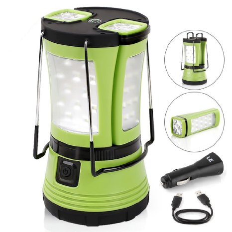 LE 600lm Rechargeable Camp Lantern LED with 2 Detachable Mini Handy Flashlight Torch, Water Resistant Tent Light, USB Cable   Car Charger Included, Perfect for Camping Hiking Outdoor Use/Emergency