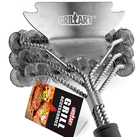 Weetiee Grill Brush and Scraper Bristle Free - Safe BBQ Grill Cleaner -18” Best Rated Stainless Grill Accessories for Cleaning Weber Grill/Iron / Porcelain Grates - Gifts for Father/Grill Wizard