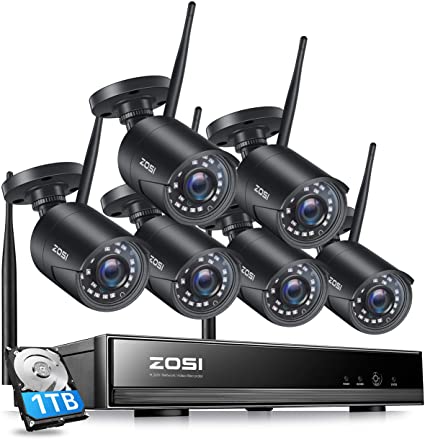 ZOSI 1080P Wireless Home Security Camera System, H.265  8CH CCTV Network Video Recorder (NVR) with Hard Drive 1TB and 6 x 1080P Auto Match WiFi IP Camera Outdoor Indoor,80ft Night Vision,Remote Access