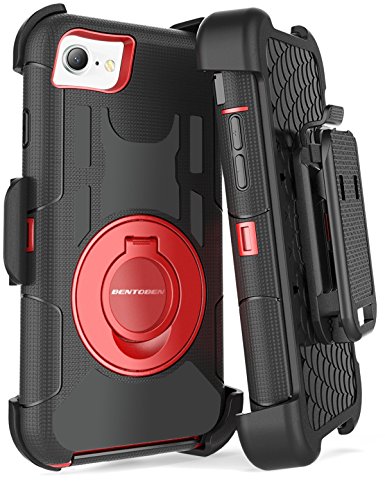 iPhone 8 Case, iPhone 7 Case, BENTOBEN Heavy Duty Full Body Rugged Rotating Kickstand Swivel Ring Belt Clip Holster Hybrid Shockproof Protective Tough Phone Case Cover for iPhone 8/iPhone 7, Black/Red