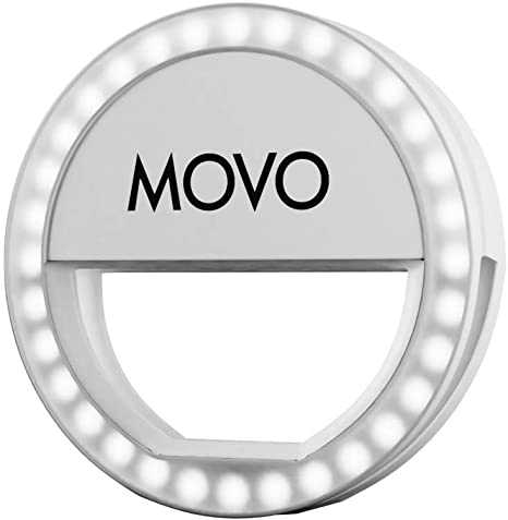 Movo PRL-1 Clip-on Mobile Selfie Ring Light with 36 Ultra-Bright LED's, 3 Output Levels, Compatible with iPhone, iPad, Android Smartphones, Tablets and Laptops