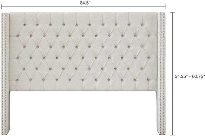 Madison Park Amelia Upholstered Nail Head Trim Wingback Button Tufted Headboard Modern Contemporary Metal Legs Padded Bedroom Décor Accent, King, Cream