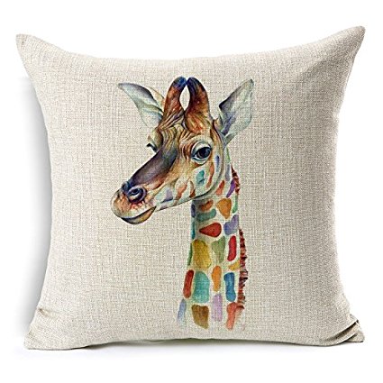 Ivenf Cotton Linen Throw Pillow Cover Case 18"x18", Colorful Imaginary Animals in Your Dream, Giraffe