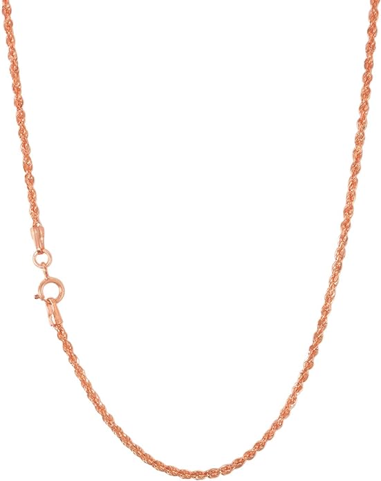 Nuragold 10k Rose Gold 1.5mm Rope Chain Diamond Cut Womens Dainty Pendant Necklace, 14" 16" 18" 20" 22" 24" 26"