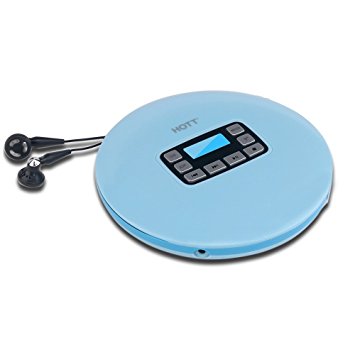 Portable Compact CD Player with LCD Display, HOTT CD611 Personal Compact Disc Player with Stereo Earbuds and Power Adapter, Electronic Skip Protection Anti-Shock Function - Baby Blue