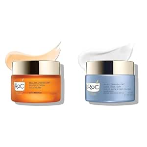 RoC Multi Correxion Revive + Glow 10% Vitamin C 1.7oz Face Moisturizer & 5 in 1 Chest, Neck, and Face Moisturizer Cream with SPF 30 1.7oz Skin Care Bundle