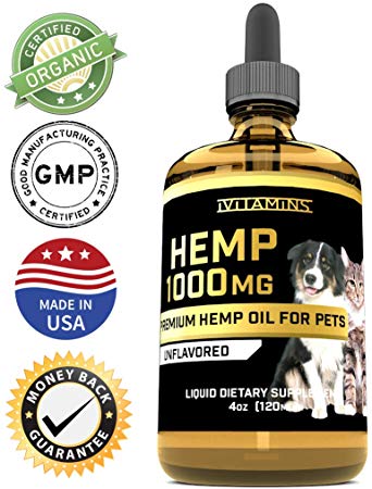 iVitamins Hemp Oil for Pets, Dogs, Cats : 4 fl oz : May Help with Separation Anxiety, Arthritis, Inflammation, Joints, Hips, and More : Hemp Seed Extract : Easily Apply to Treats